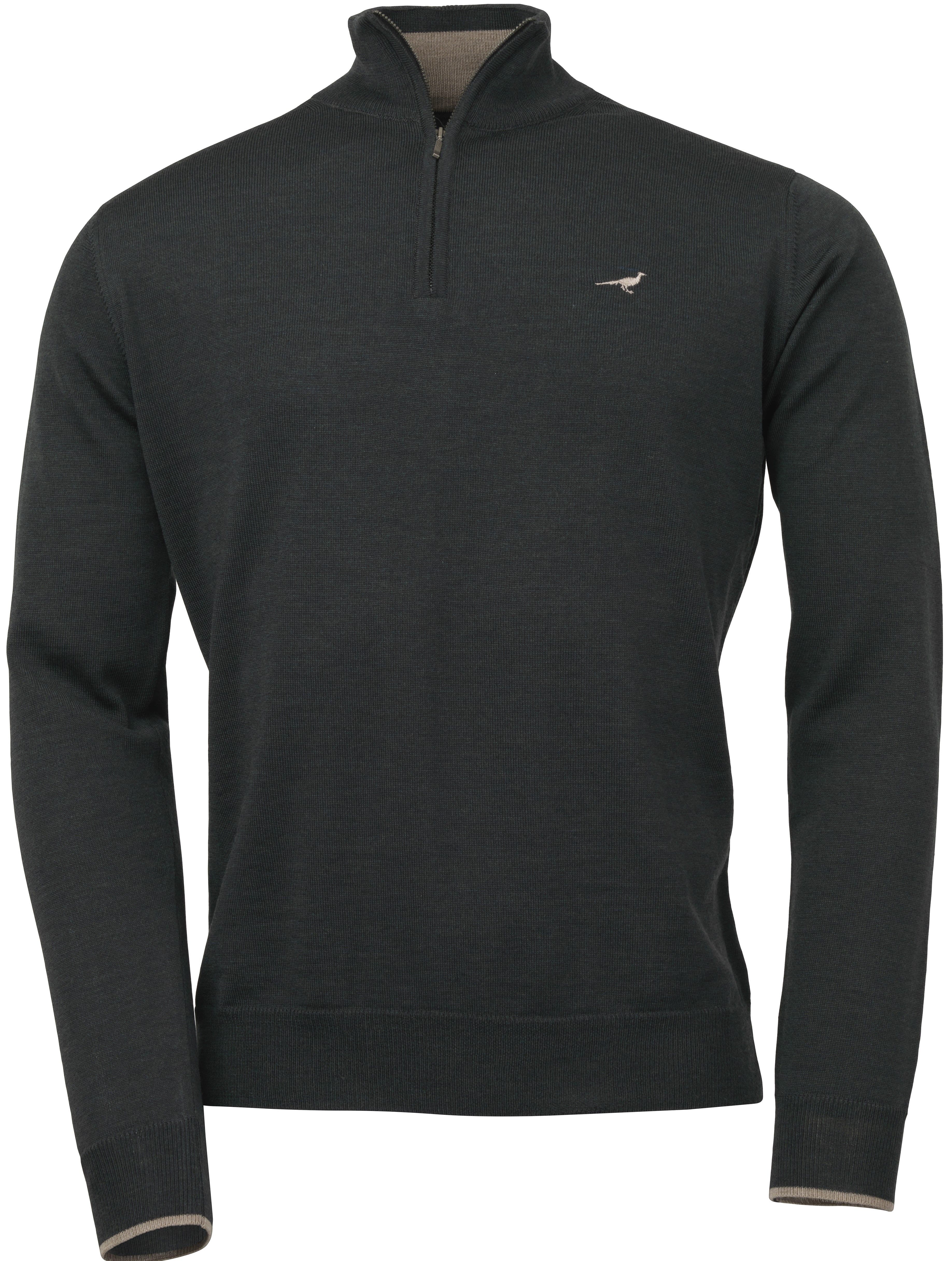 Laksen Norfolk Zip-Neck merinovillapusero, harmaanvihreä