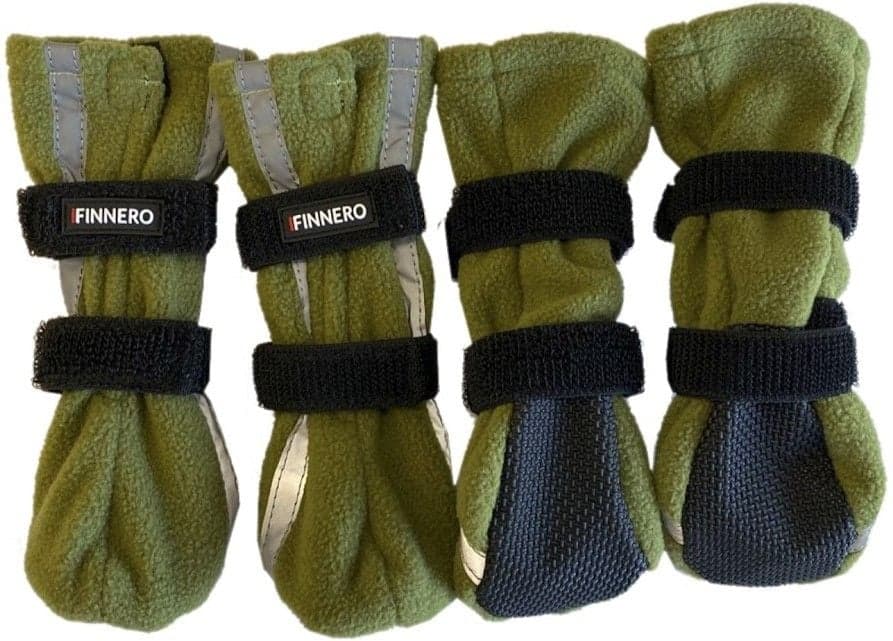 FinNero Halla koiran tossut, Reflex vihreä, M-L, 4-pack