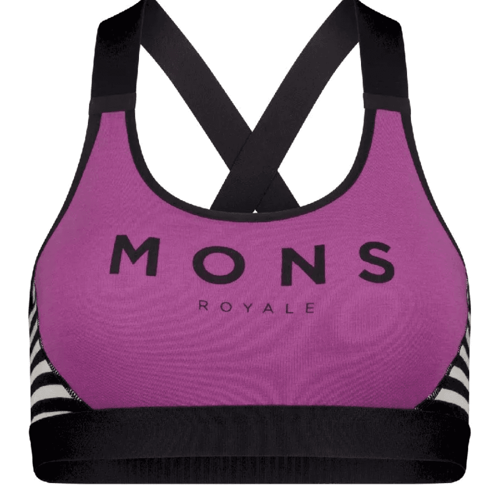Mons Royale Stella Merino X-Back Bra Purple Bolt / Mr Stripe