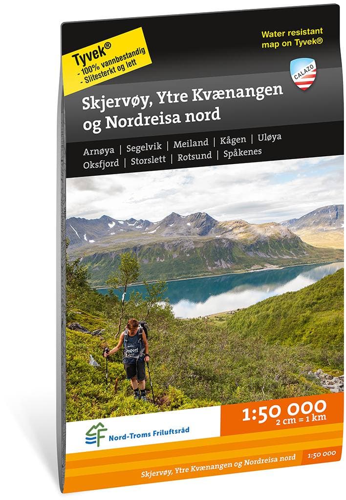 Calazo Skjervøy, Ytre Kvaernangen og Nordreisa nord Tyvek retkeilykartta