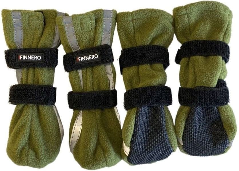 FinNero HALLA koiran tossut, heijastava vihreä, XXS–S, 4-pack