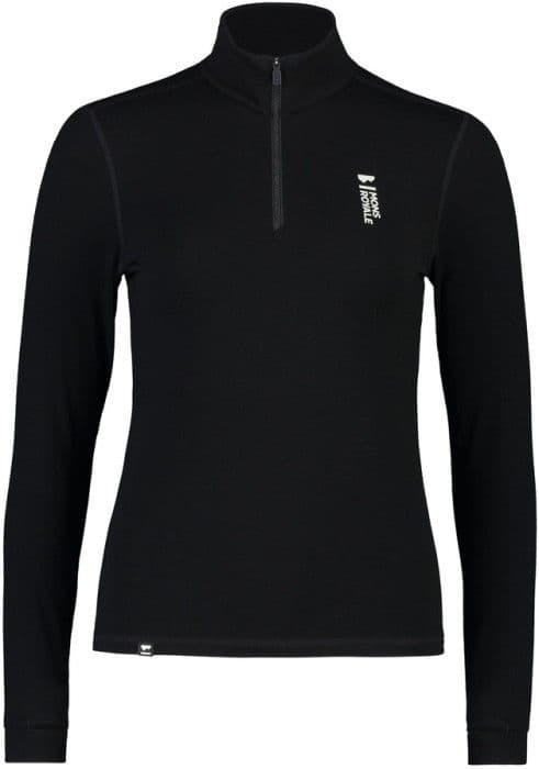 Mons Royale Cascade Merino Flex 200 1/4 Zip naisten kerrastopaita, musta