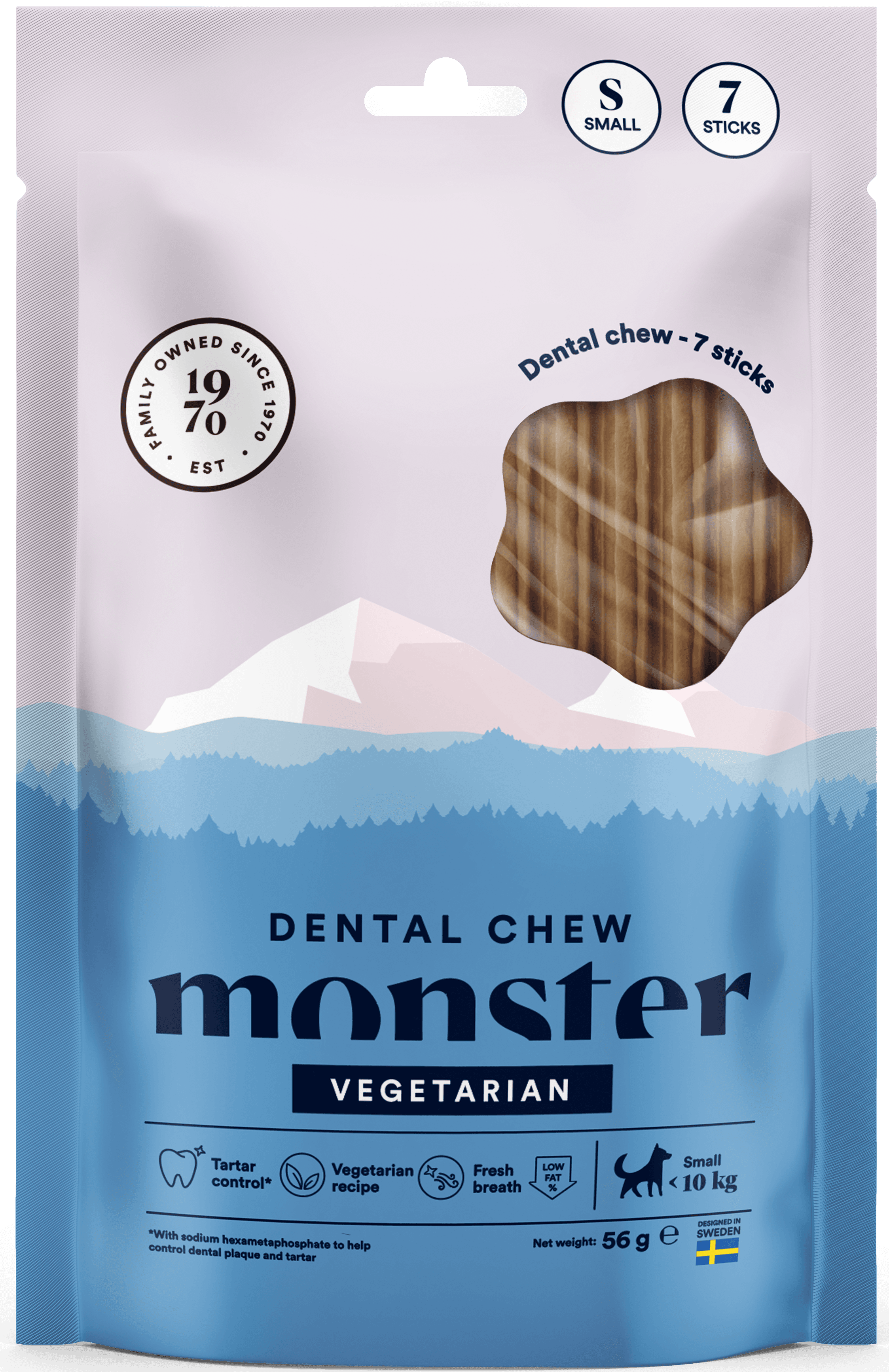 Monster Dog Dental Chew Vegan hammashoitoherkku, S, 7 kpl