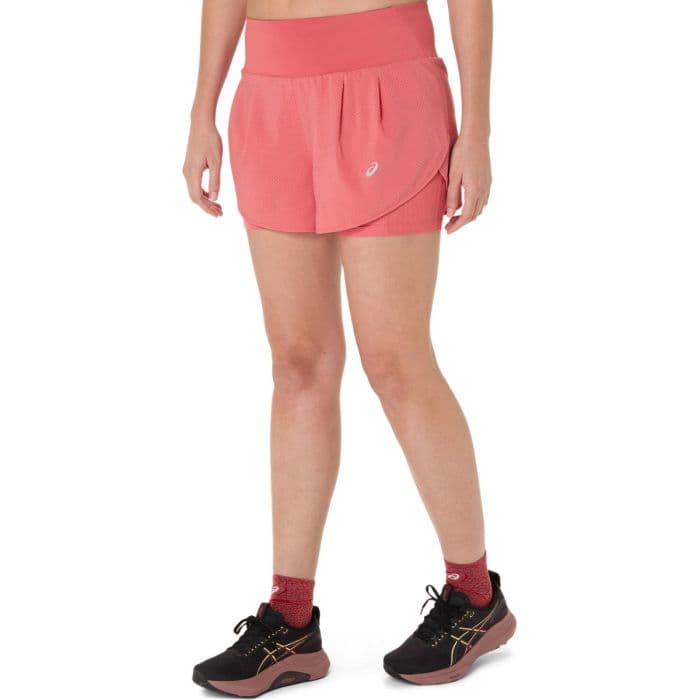 ASICS Road 2-in-1 juoksushortsit naisille, koko L, tummanpunainen, mukava harjoitteluun ja nopeisiin juoksuihin