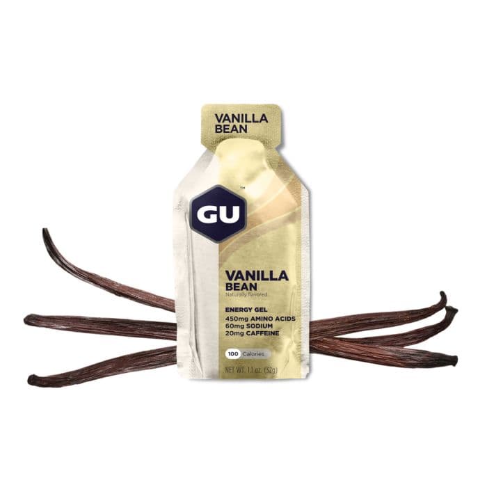 GU Energy Gel Kofeiinilla – Vanilja-Papu, 32g optimaaliseen energiaan juoksussa