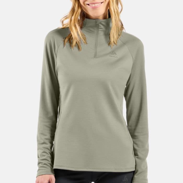 Odlo Essentials Ceramiwarm Mid Layer Half Zip Naisille XL - Vihreä, täydellinen kylmiin juoksuihin ja erinomaisiin lämmöneristysominaisuuksiin