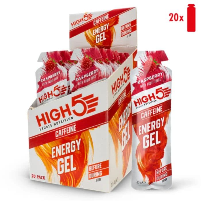High5 Energia Gel Kofeiini Vadelma 20x40g - Energianlähde Urheilijoille, Unisex