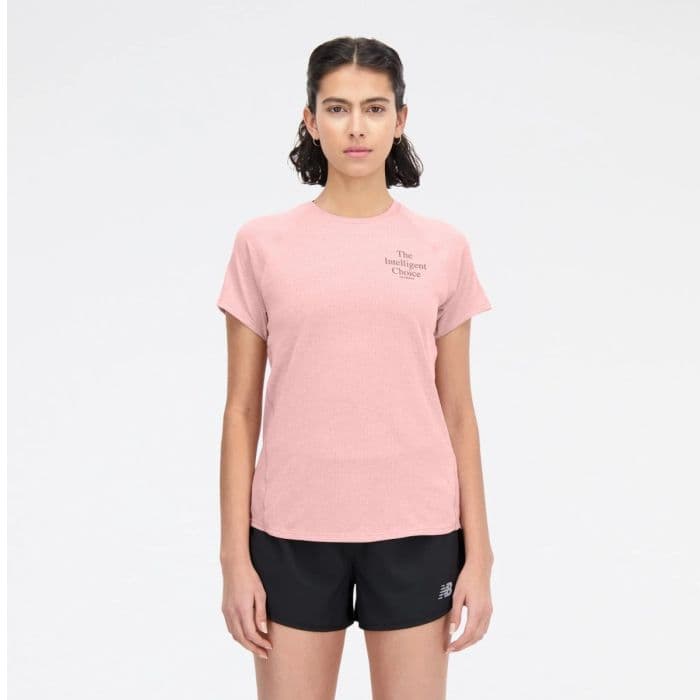New Balance Printed Impact Run Short Sleeve K. XS Vaaleanpunainen Naiset